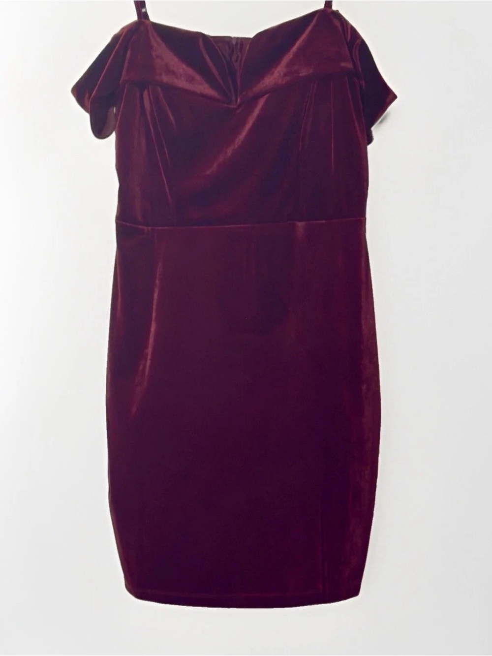 B Darlin Off-Shoulder Velvet Midi Dress in Burgundy